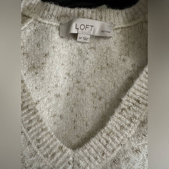 Loft V-Neck Cream Sweater with Gold Speckles. Size SP. - Picture 3 of 5